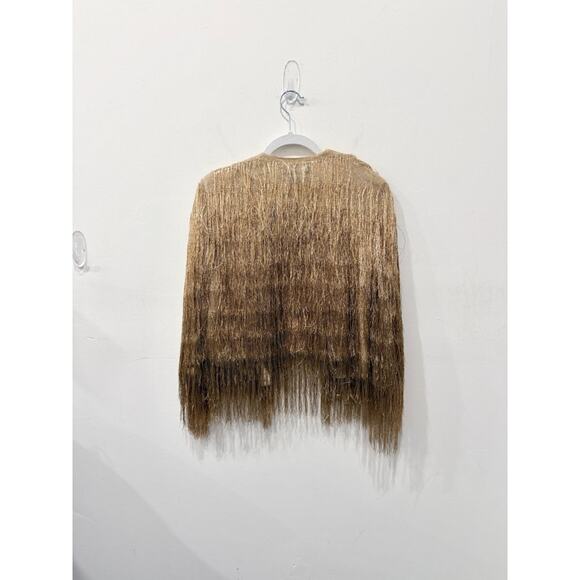NWT Rachel Zoe Isla Metallic Fringe Open Front Cardigan Sweater Gold Women's XS - Picture 3 of 6